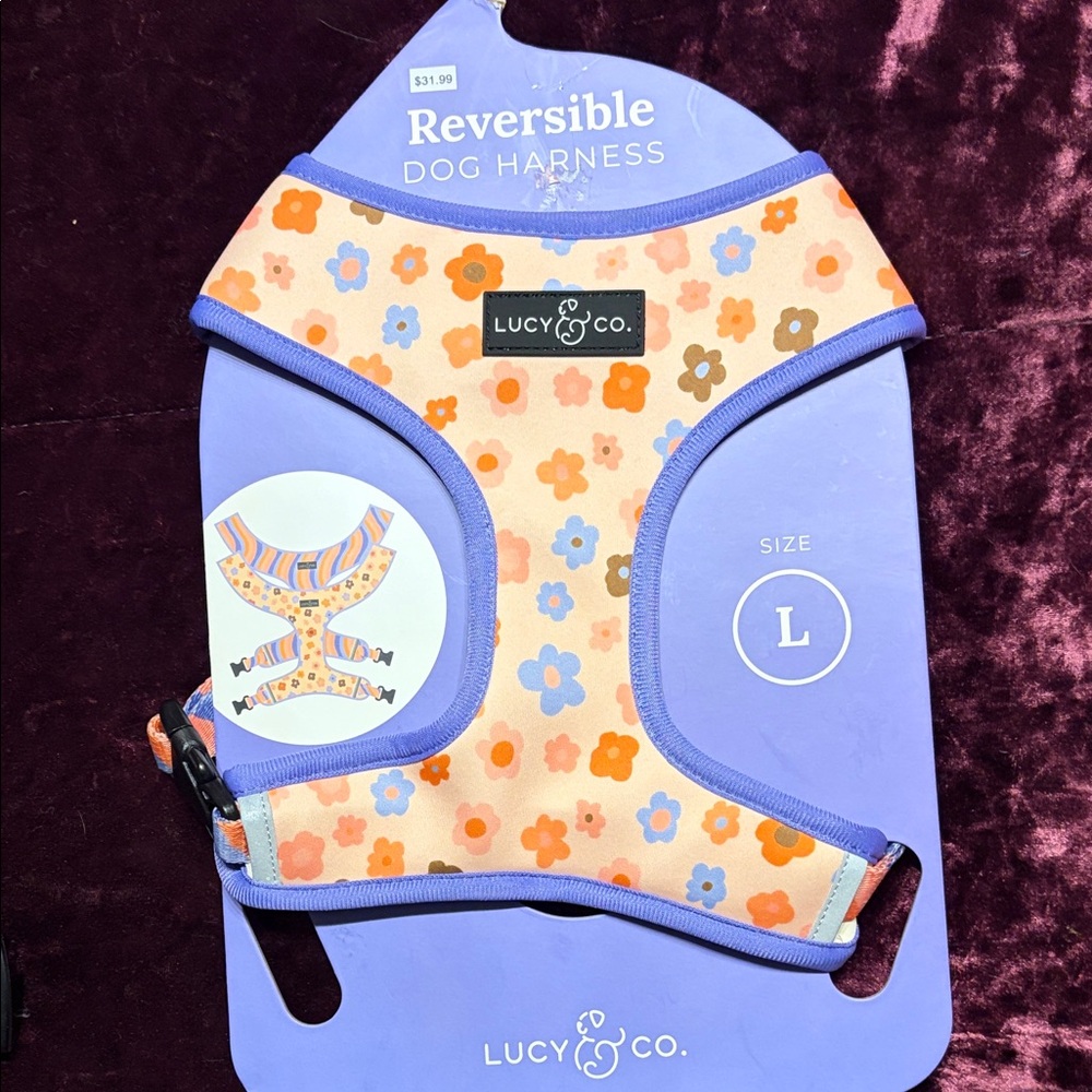 Lucy & Co. Floral Reversible Dog Harness - Orange and Blue